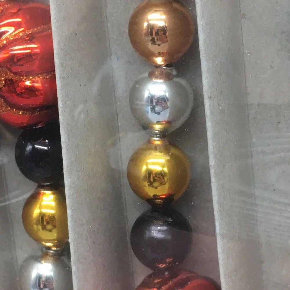 RADKO Shiny Brite GLASS GARLAND 7ft Pumpkin Halloween Black Orange Gold White